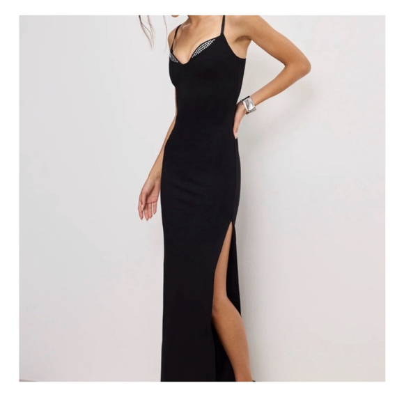 Women's GOOD AMERICAN Black Maxi Dress with Silver Embellishments M
